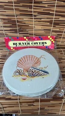 Seashells Nautical Coastal Core Burner Covers NOS 8.5" and 10.5"